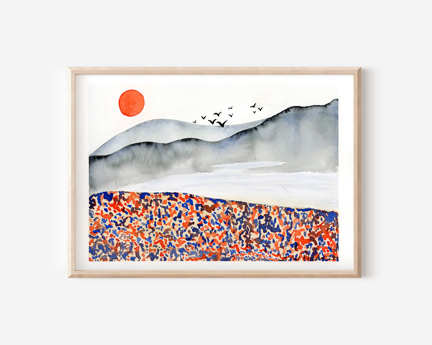 "Orange Beach" Original Watercolor Painting