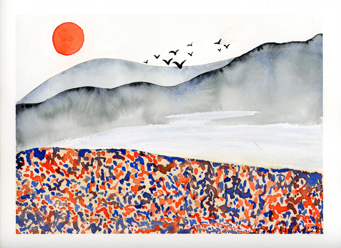 "Orange Beach" Original Watercolor Painting
