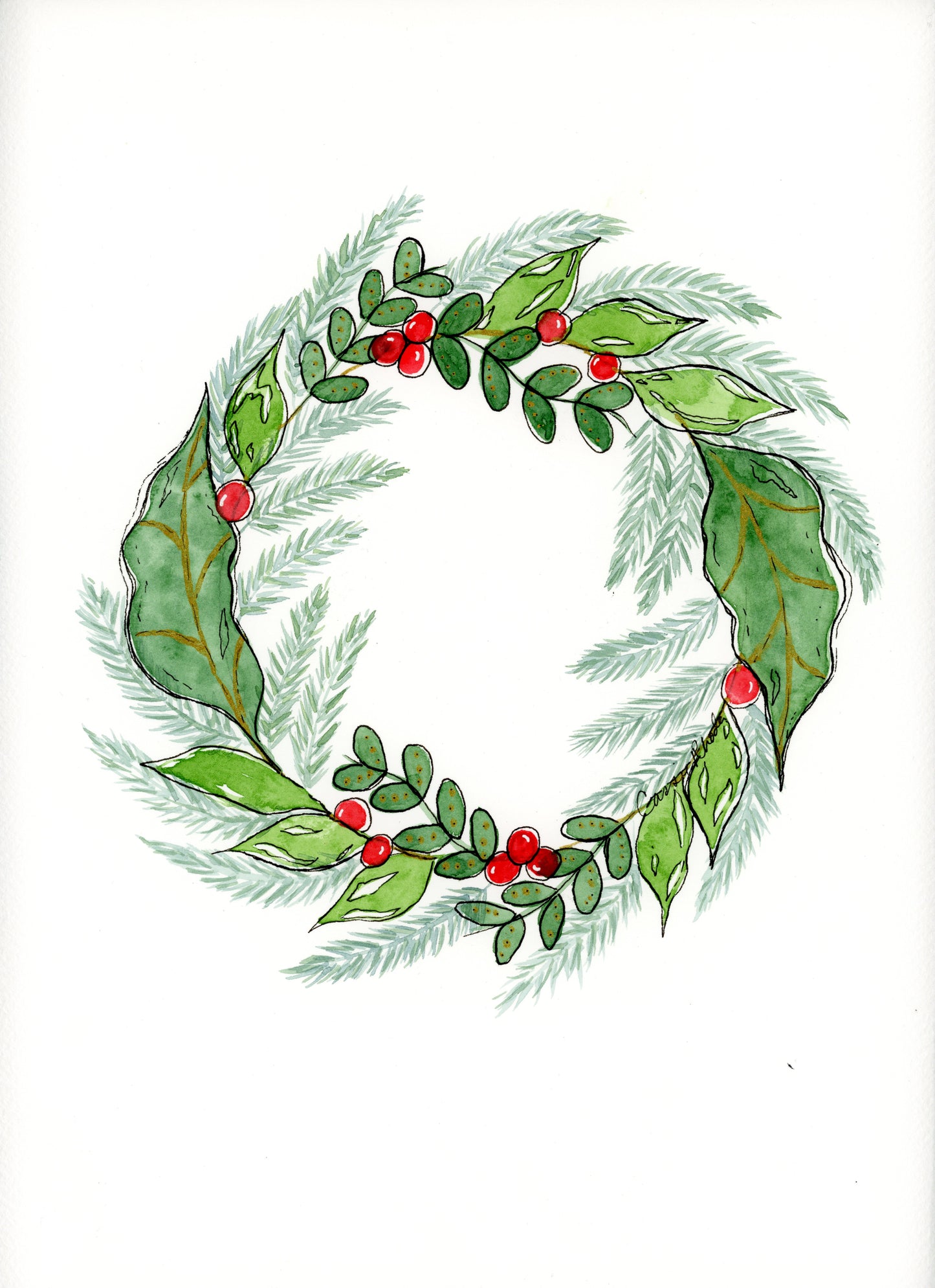 "Christmas Wreath" Original Watercolor Painting