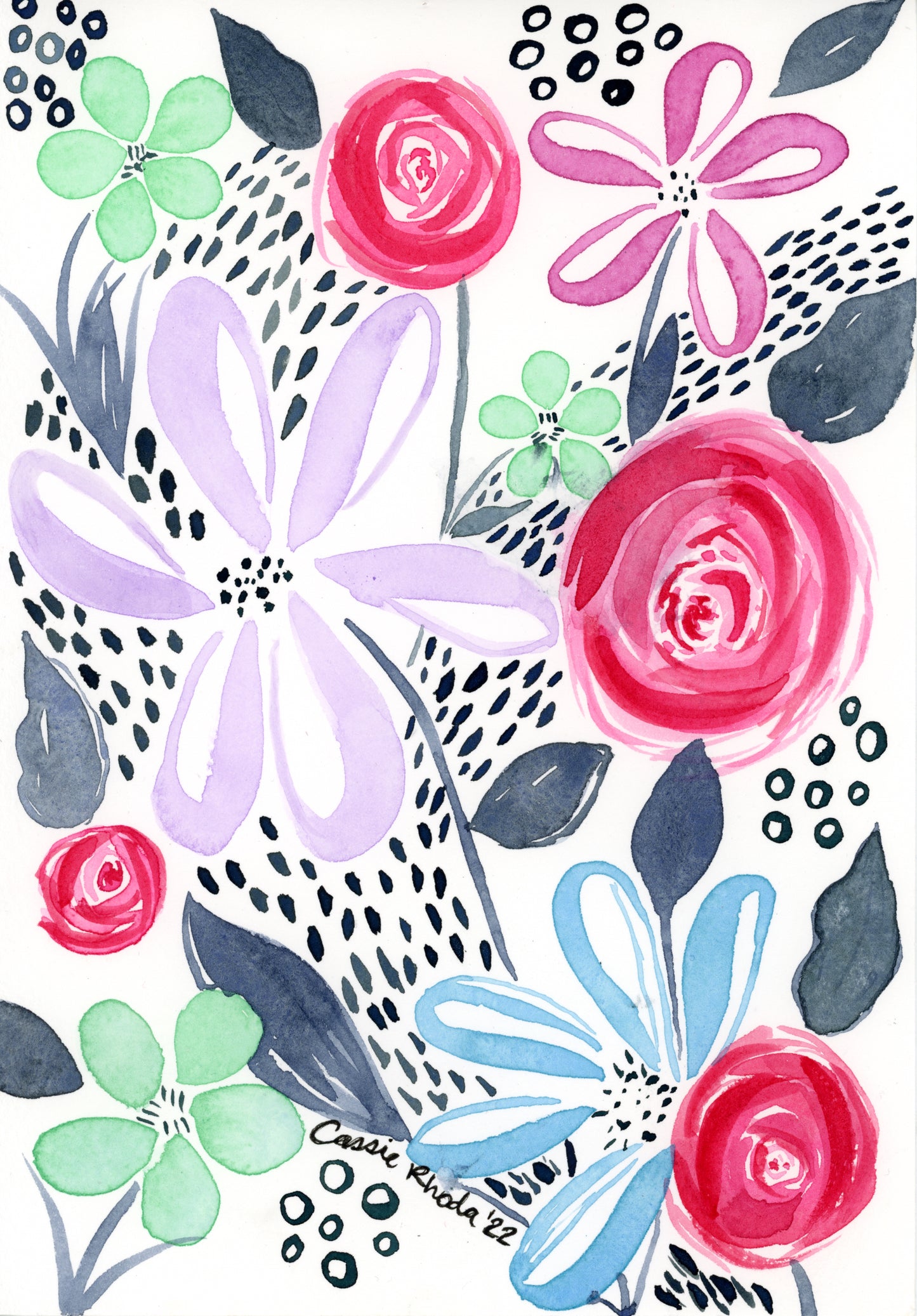 "Flowers in the Wind" Original Watercolor Painting