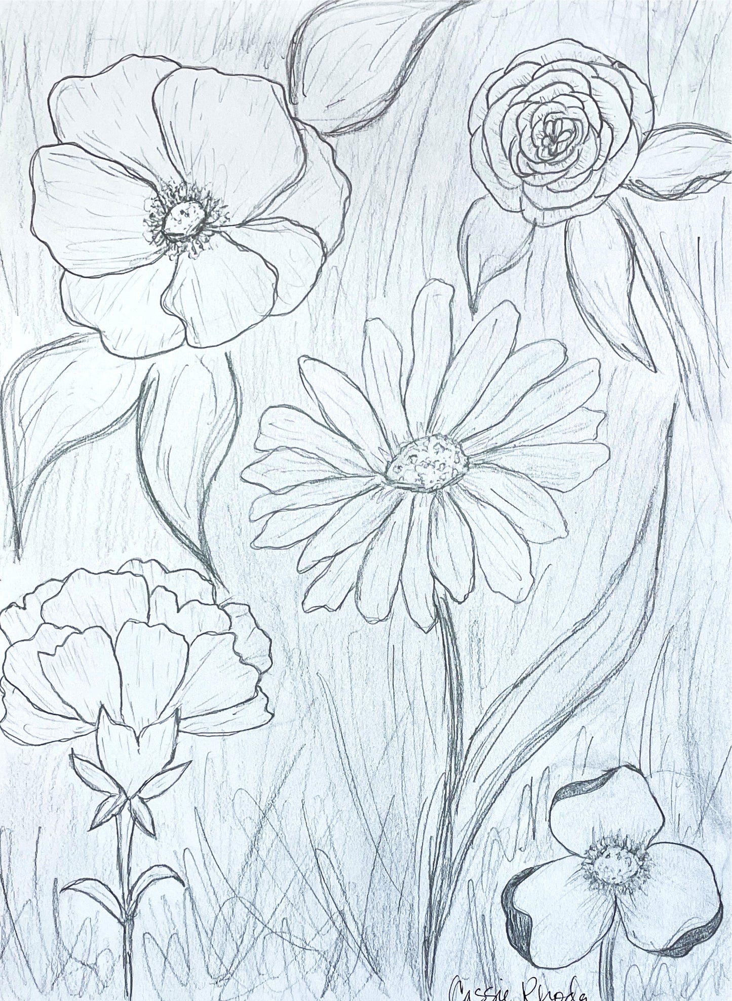 "Flowers for Jennifer" Original Pencil Sketch