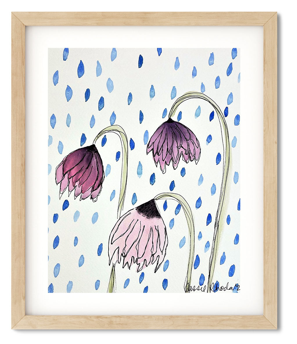 "Watering the Withered Flowers" Original Watercolor Painting