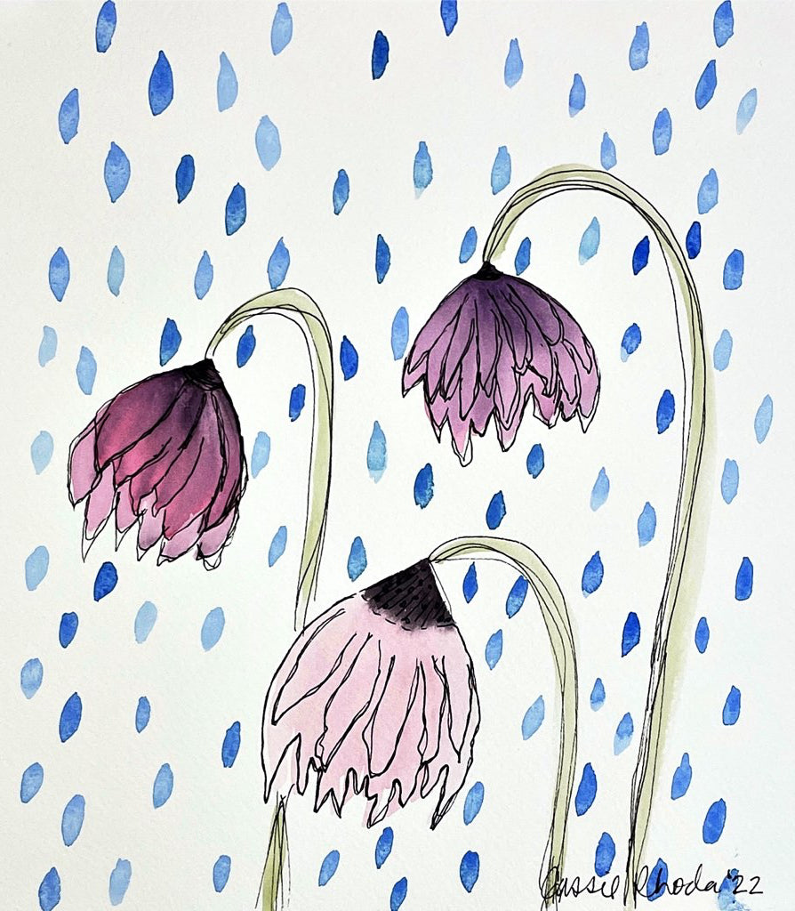 "Watering the Withered Flowers" Original Watercolor Painting
