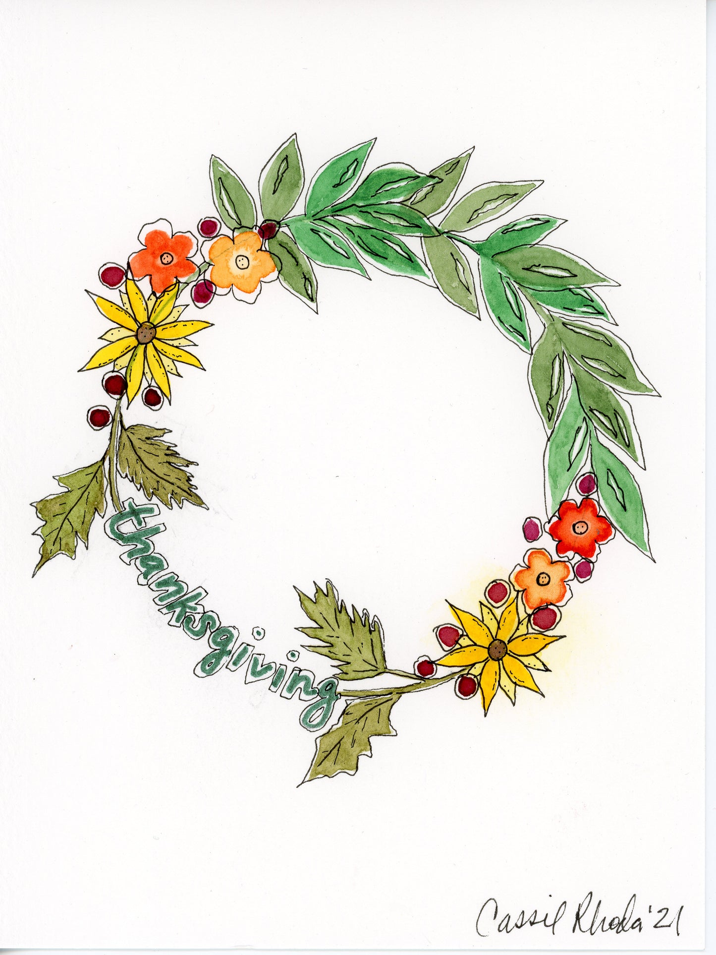 "Wreath of Thanksgiving" Original Watercolor Painting