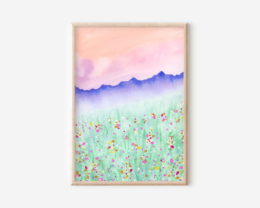 Misty Meadow Original Watercolor and Acrylic Painting