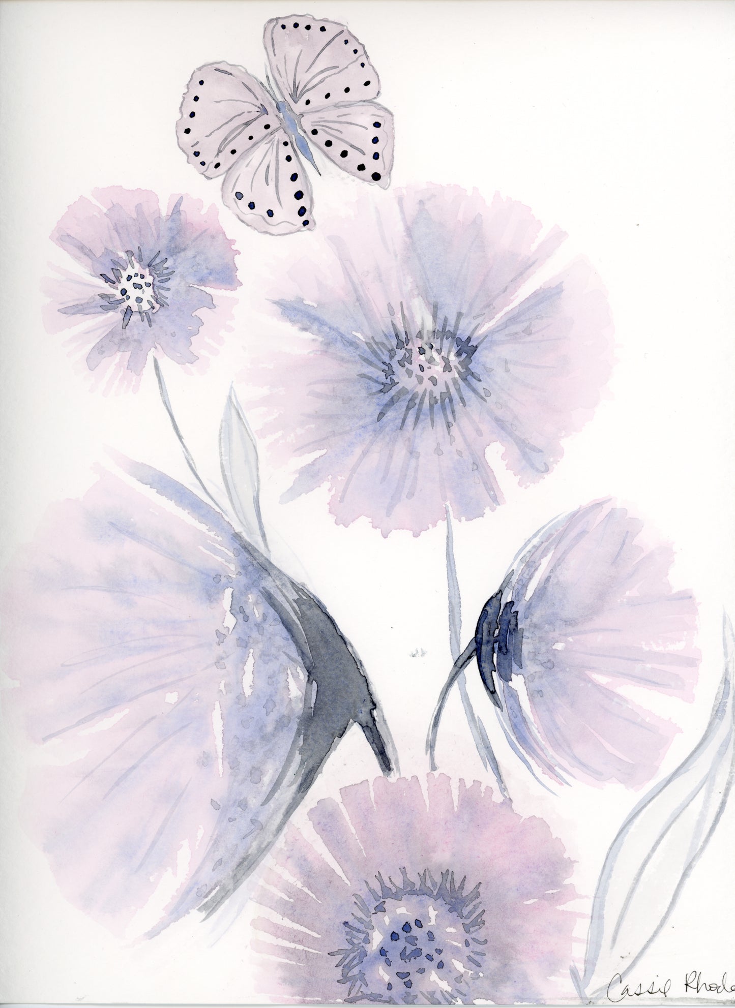 "The Butterfly's Poppy" Original Watercolor Painting