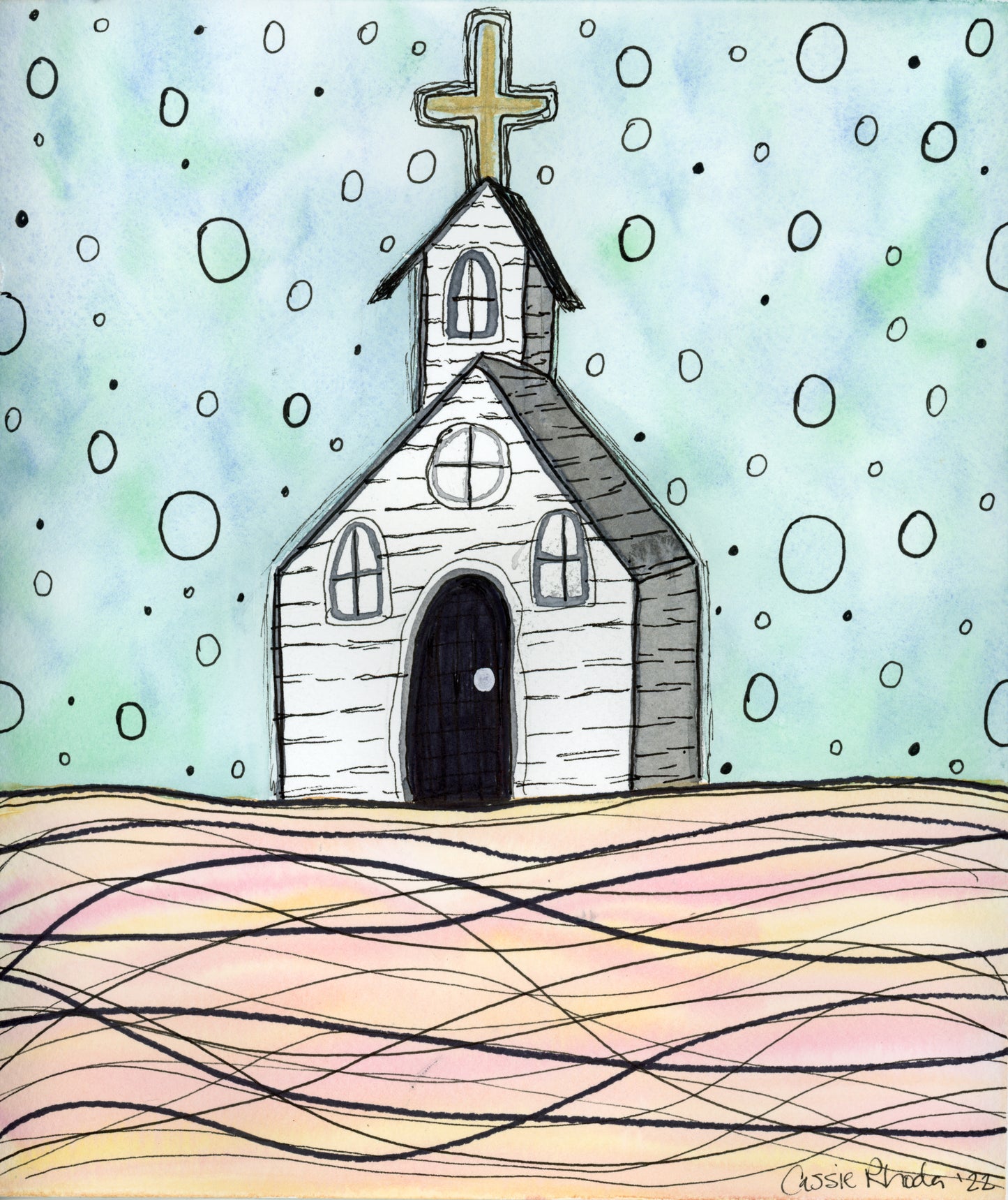 "Whimsical Church" Original Watercolor Painting
