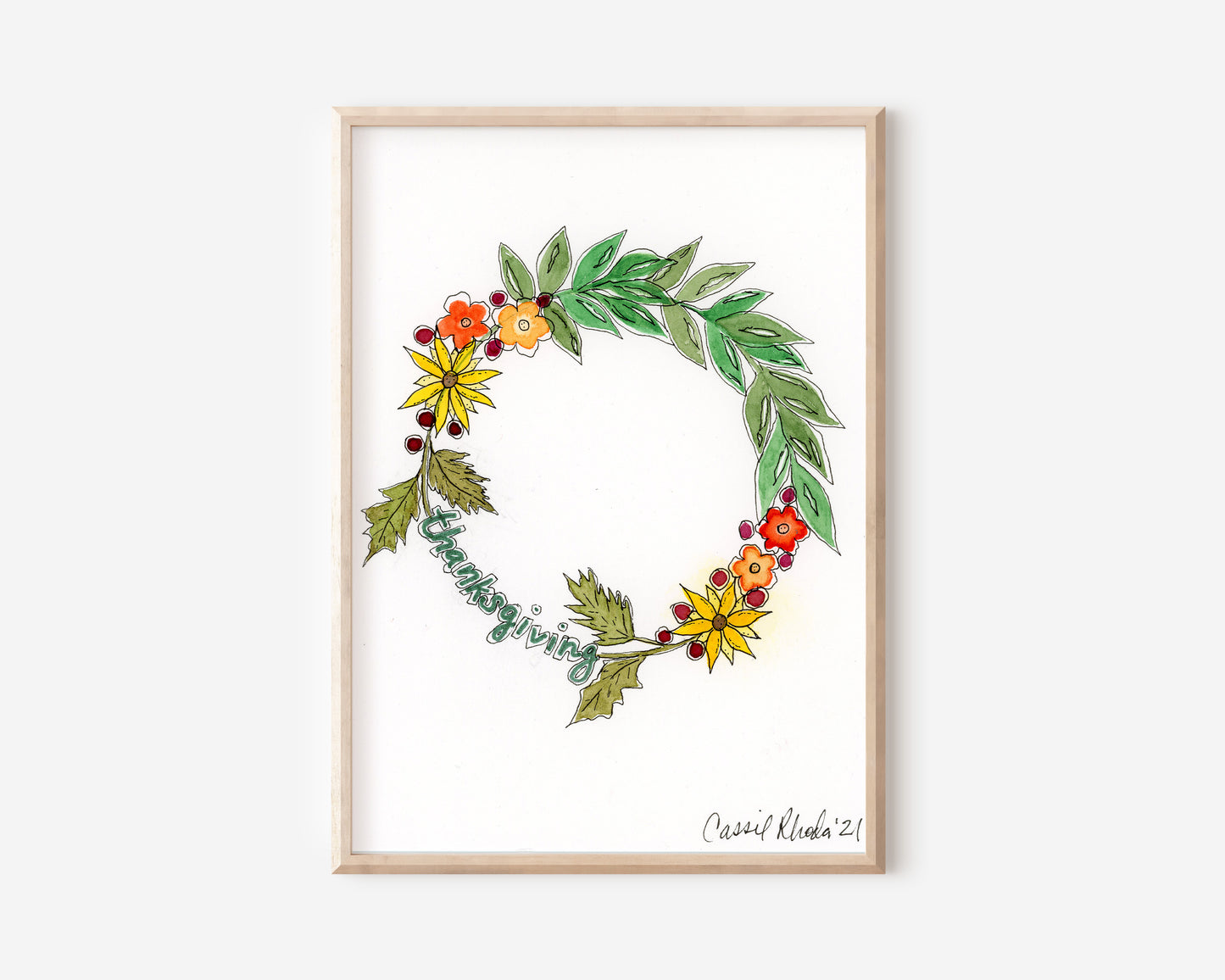 "Wreath of Thanksgiving" Original Watercolor Painting